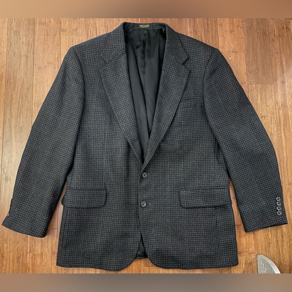 Oscar de la Renta Blazer Mens Thick Wool 44R Plaid Brown Gray Tweed